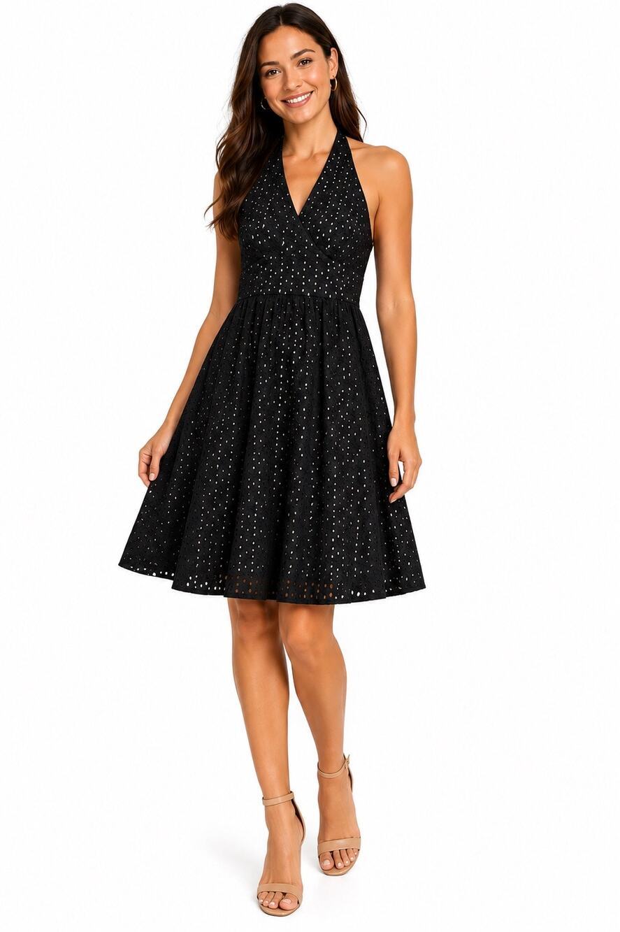 Style & Co Black Eyelet Halter Dress Women’s Size 10